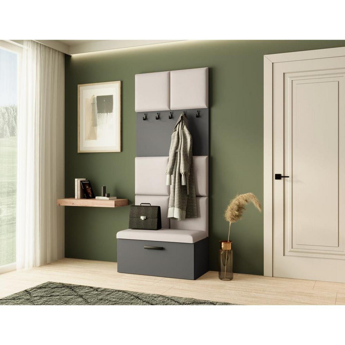 GARDEROBE Margaret I 81/203/43 gepolsterten Paneelen - Beige/Schwarz, Holzwerkstoff/Kunststoff (81/203/43cm) - Beautysofa