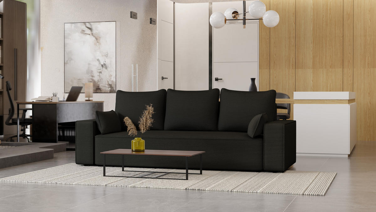 SOFA Vens mit Bettkasten und Schlaffunktion, Cordstoff - Anthrazit, Holzwerkstoff (242/85/95cm)