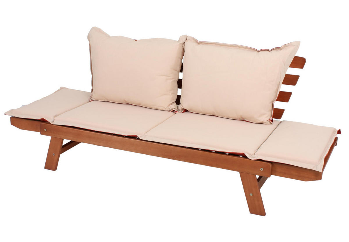 GARTENBANK Odense umklappbare Armlehnen Terrassenbank - Braun, Holz (72/75/195cm) - DELUKE