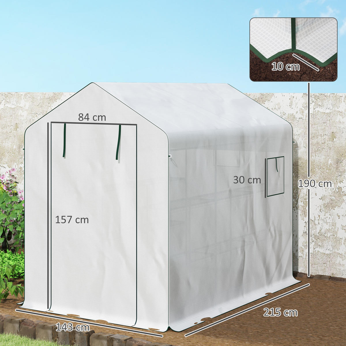 GEWÄCHSHAUS DE-12003 3 m² mit 3 Etagen & verstärkter PE-Bache Grün - Weiß, Kunststoff (215/190/143cm) - ComfortXL