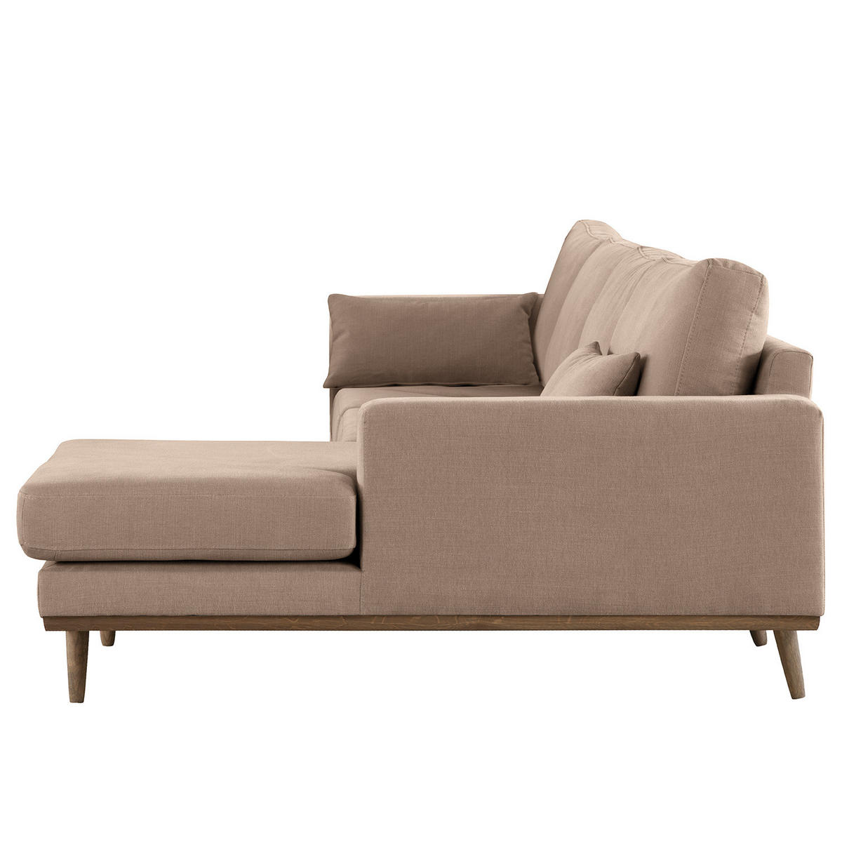 ECKSOFA mit Longchair - Taupe/Eichefarben, Naturmaterialien/Eichenholz (281/153cm) - home24