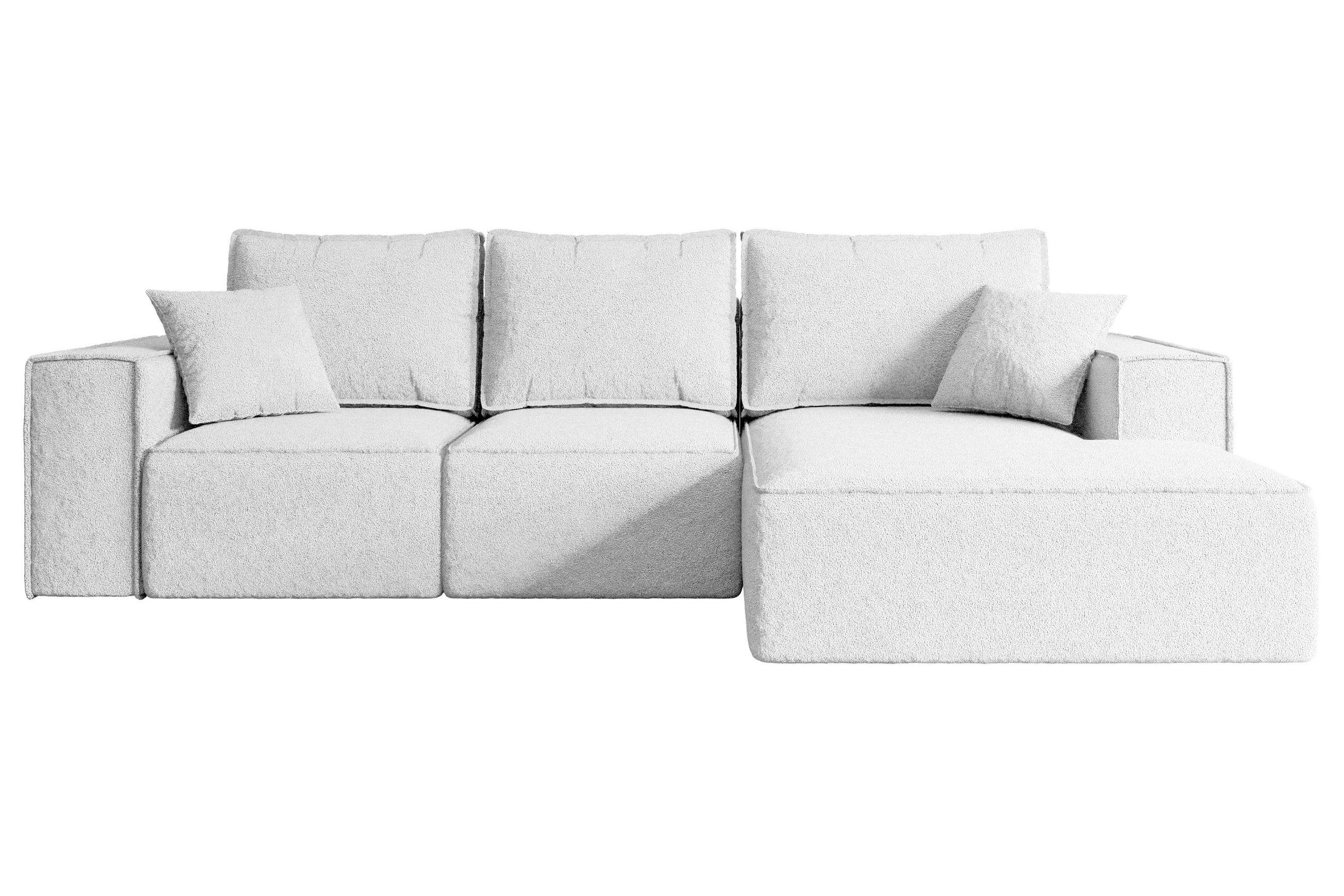 ECKSOFA mit Schlaffunktion und Bettkasten SERRA-L-S - 266x161x87 cm Weiß Bouclé - Schwarz/Weiß, Holzwerkstoff/Kunststoff (266/161cm) - ALTDECOR