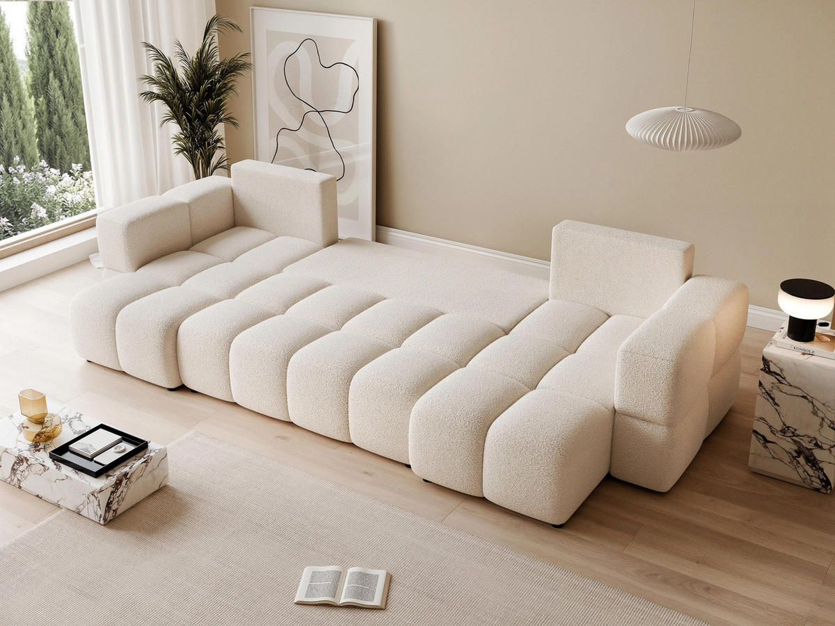 WOHNLANDSCHAFT BUENO mit Schlaffunktion und Bettkasten Creme - Creme, Holzwerkstoff/Kunststoff (318/148cm) - Idohome