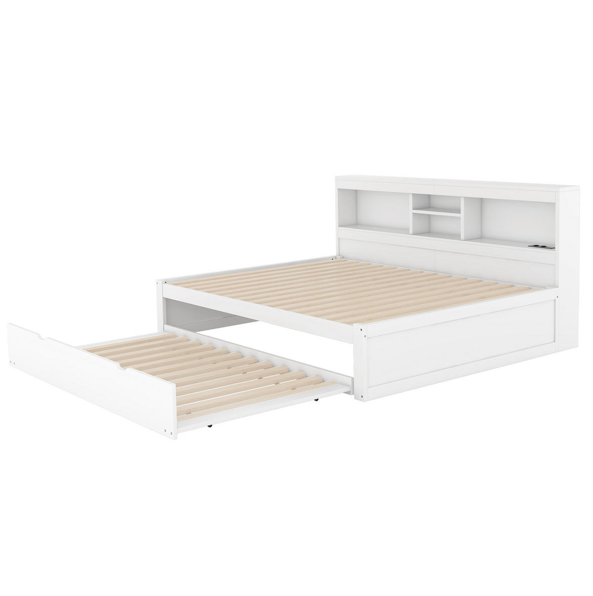 KREVET 140/200 cm s LED ambijentalnom rasvjetom, izvlačnim ležajem, utičnicom i USB priključkom, Bijeli - bijela, drvni materijal (140/200cm) - Redom