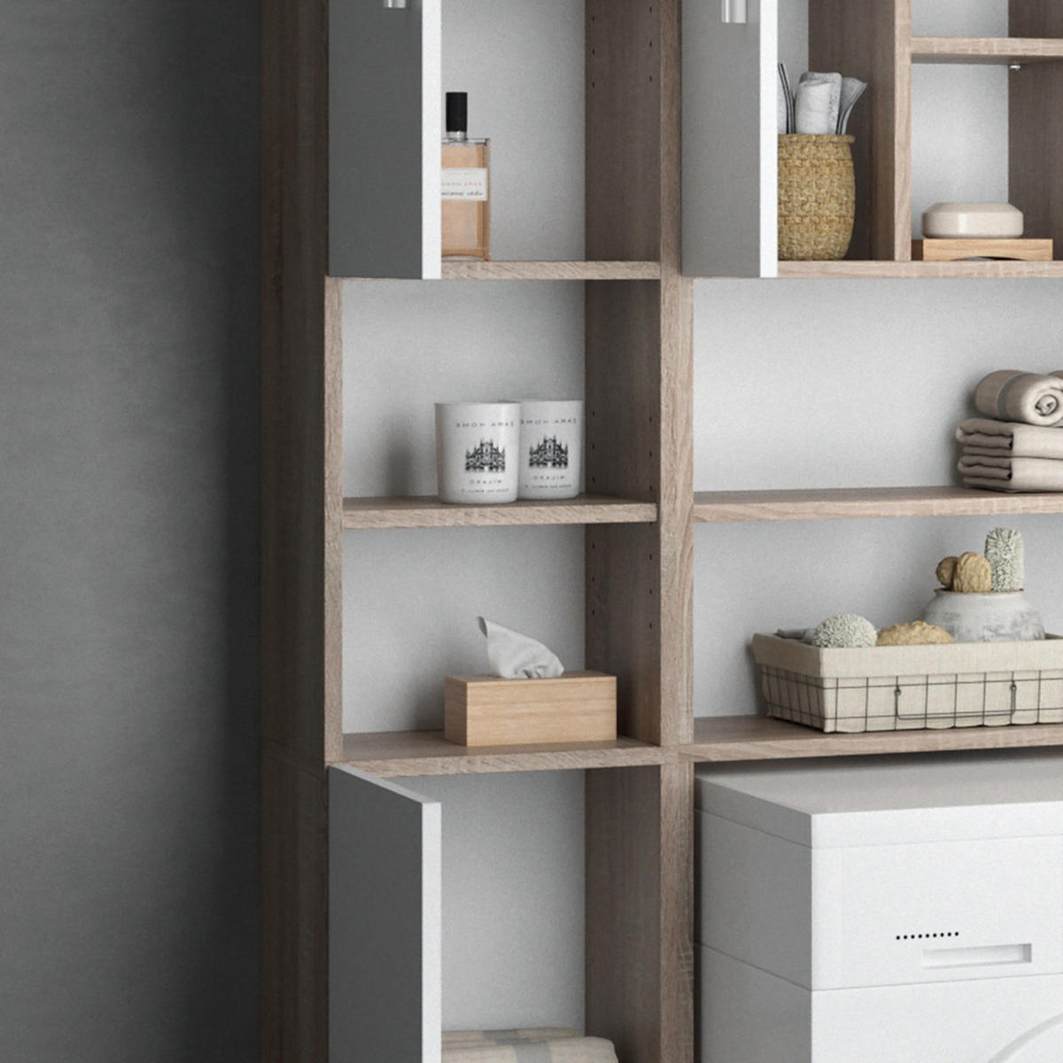 BADSCHRANK Luis Sonoma 32 x 190 cm - Weiß/Sonoma Eiche, Holzwerkstoff (32/190/25.8cm) - Vicco