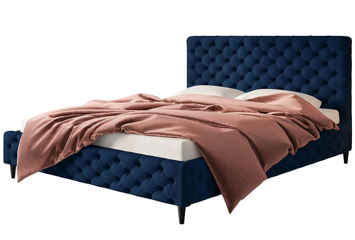 POLSTERBETT LUX Miami mit Kopfteil, 160 x 200 cm, Doppelbett mit Lattenrost aus Holz, Velourstoff Dunkelblau, Füße in Farbe: Schwarz - Dunkelblau, Holz/Textil (160/200cm) - Alpi-Möbel