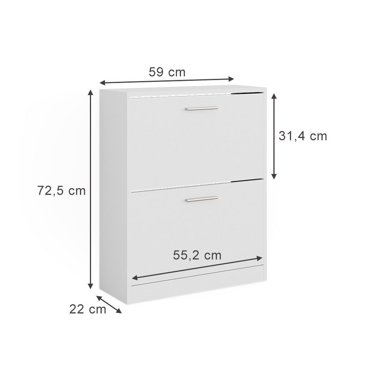 SCHUHSCHRANK Gizmo Weiß 59 x 72.5 cm 2 Fächern - Weiß, Holzwerkstoff (59/72.5/22cm) - Vicco