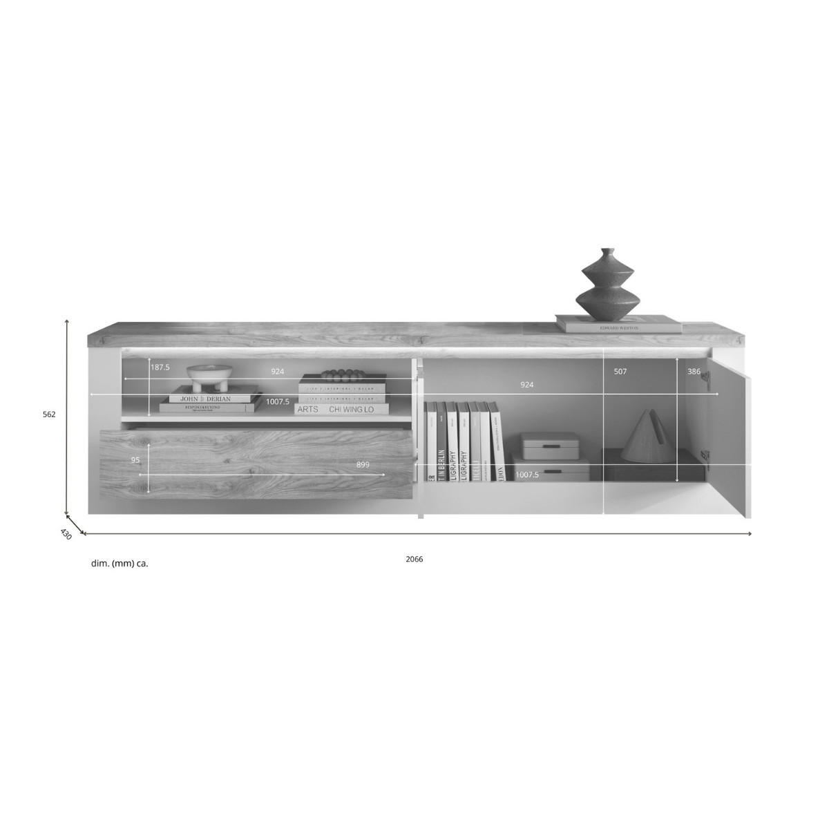 TV-MÖBEL2 Türen LED-Beleuchtung Eichendekor und Weiß 207/43/58 cm - Weiß, Holzwerkstoff (43/58/207cm) - Calicosy