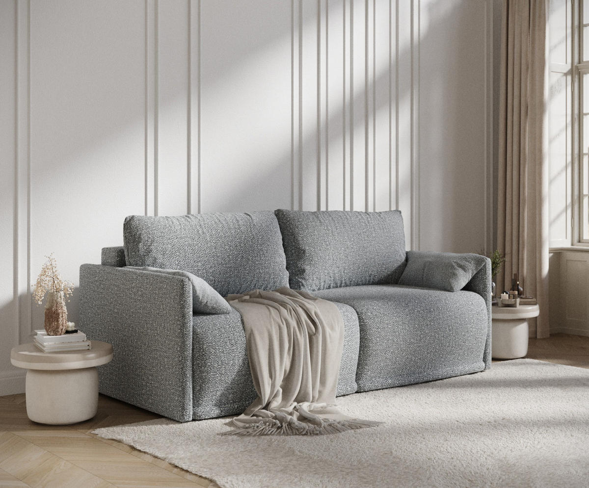 SCHLAFSOFA MIT ECKSOFA-FUNKTION Nappa Grau Plüschstoff - Schwarz/Grau, Holz/Holzwerkstoff (215/100/112cm) - Maison de Reve