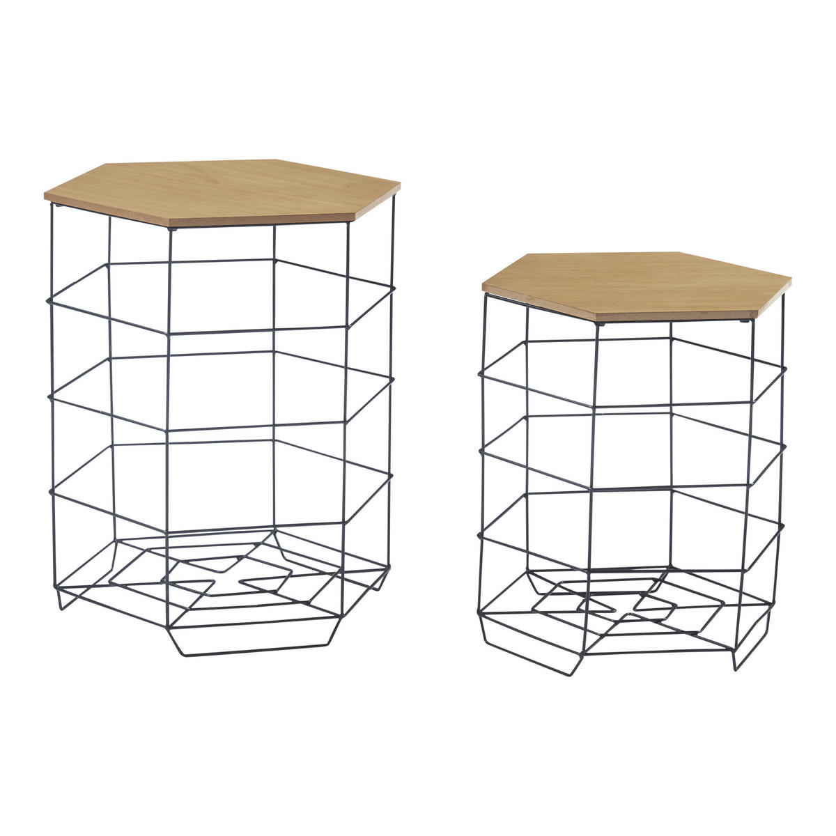 BEISTELLTISCH-SET 2 TLG. Hørsholm - Schwarz/Braun, Holzwerkstoff/Metall (41.5/41.5/51cm) - [en.casa]