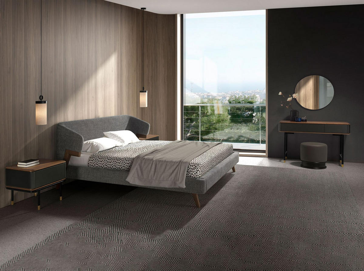 NACHTSCHRANK Nachttisch aus matt dunkelgrauem Holz, schwarzem Stahl und Walnussplatte 60/45/50 cm - Dunkelgrau, Holzwerkstoff (60/50/45cm) - ANGEL CERDA