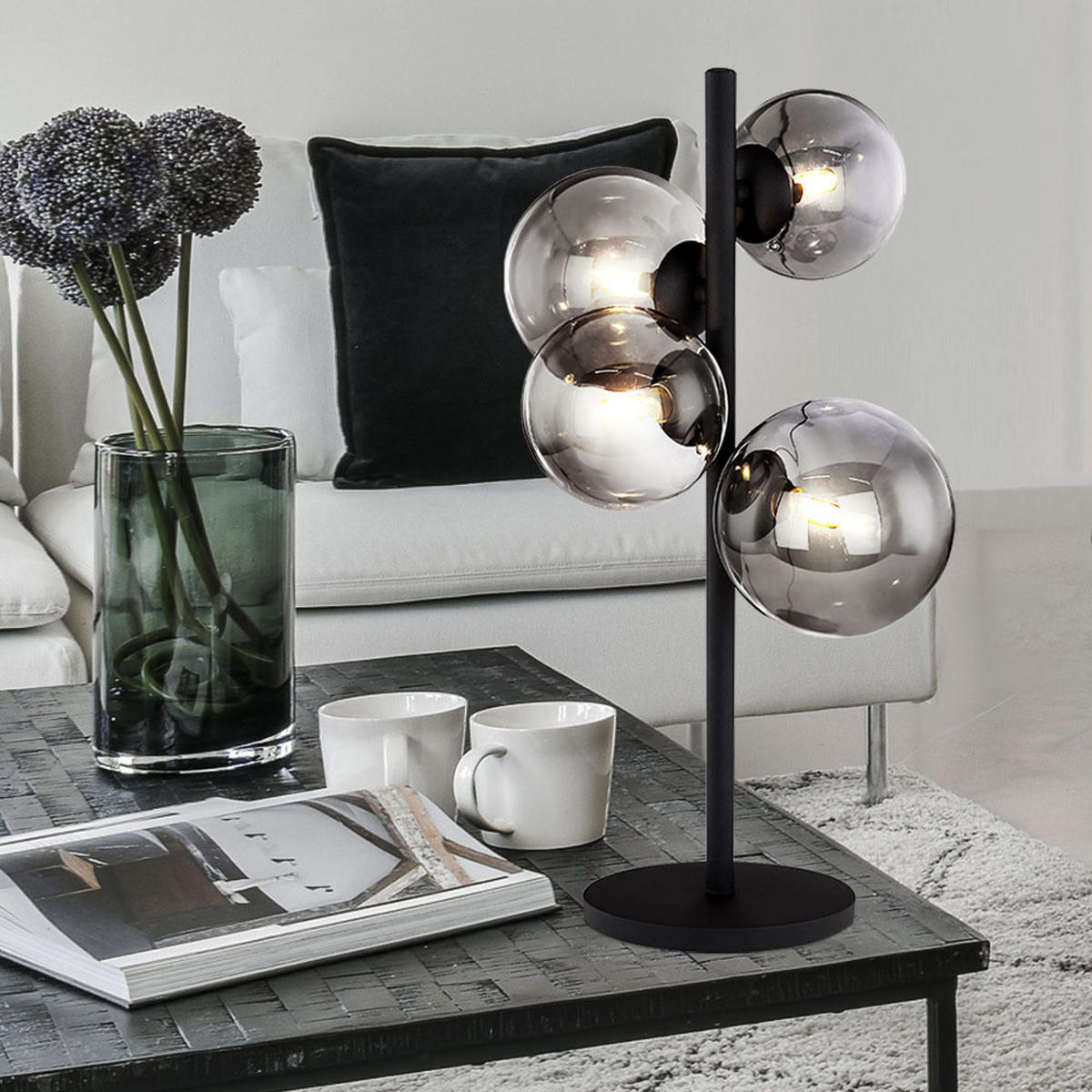 LED TISCHLEUCHTE Metall Schwarz Glas Rauchgrau - Grau, Glas (24/19/48cm) - Globo Lighting