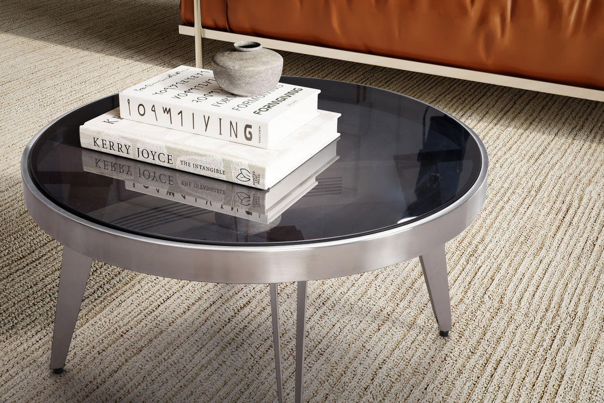COUCHTISCH Rund in Silber aus Glas und Metall, Modernes Design, 60x60x33cm - Silberfarben, Glas/Metall (60/60/33cm) - KADIMA DESIGN