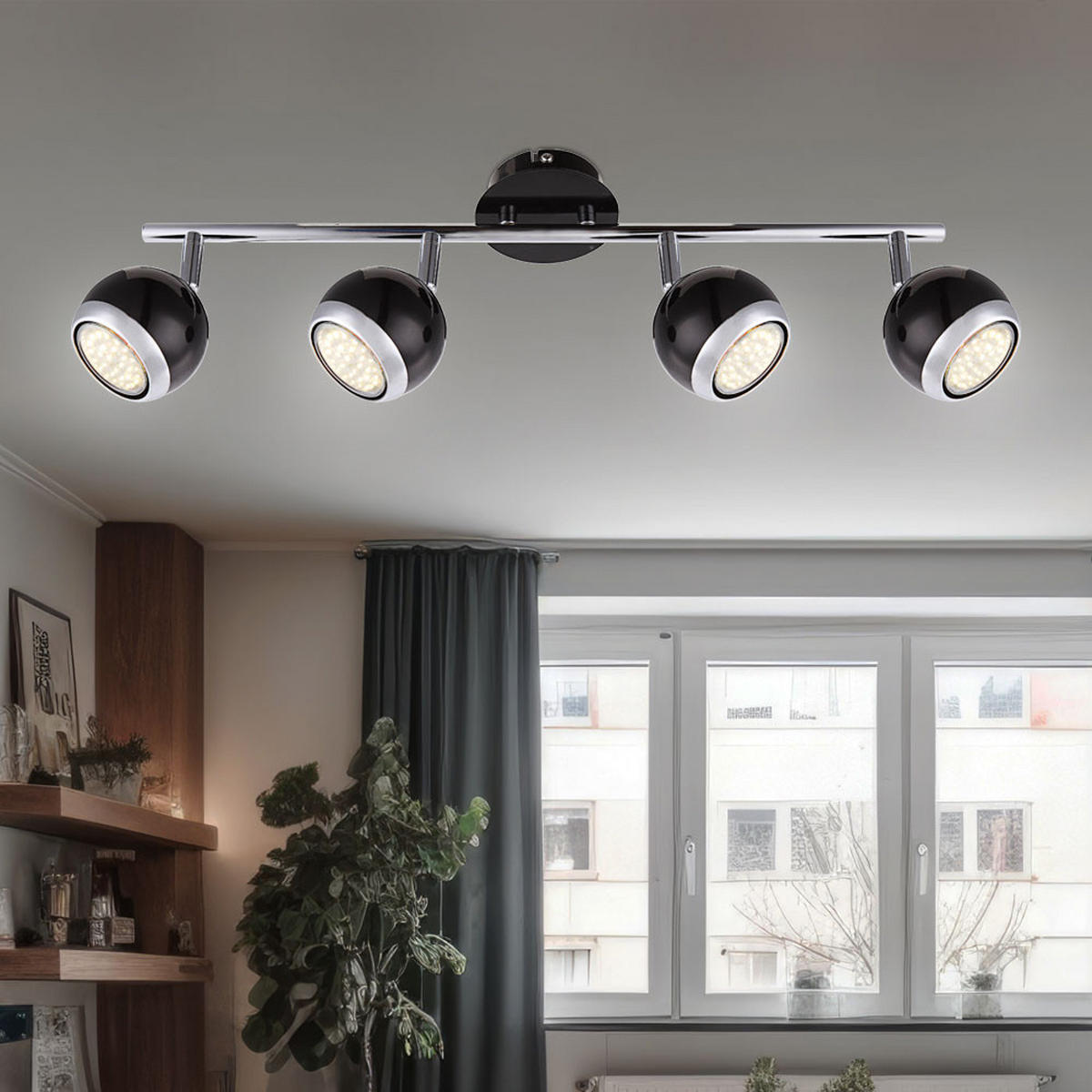 DECKENLEUCHTE OMAN Schwarz Chrom - Schwarz, Metall (55/10/15cm) - Globo Lighting