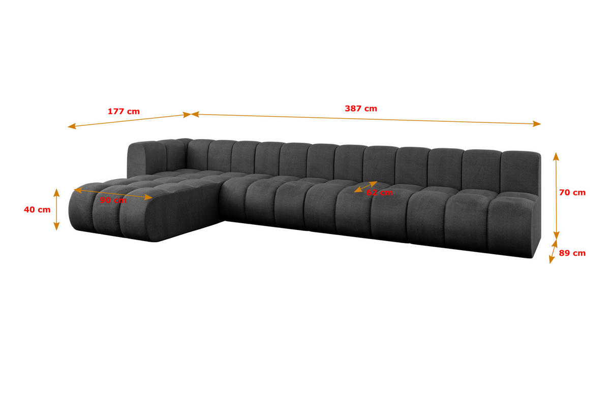ECKSOFA modulares Sofa Darnel-L3 - 387x177x70 cm Schwarz - Schwarz, Holzwerkstoff/Textil (387/177cm) - ALTDECOR