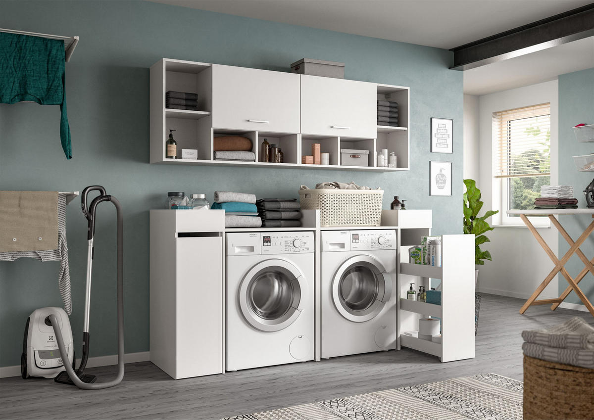 WASCHMASCHINENUMBAU 4tlg. Set Mixx Bad in weiß Nachbildung - modernes Design - B/H/T: 190x195x60 cm - Weiß, Holzwerkstoff (190/195/60cm) - Homes & Jones