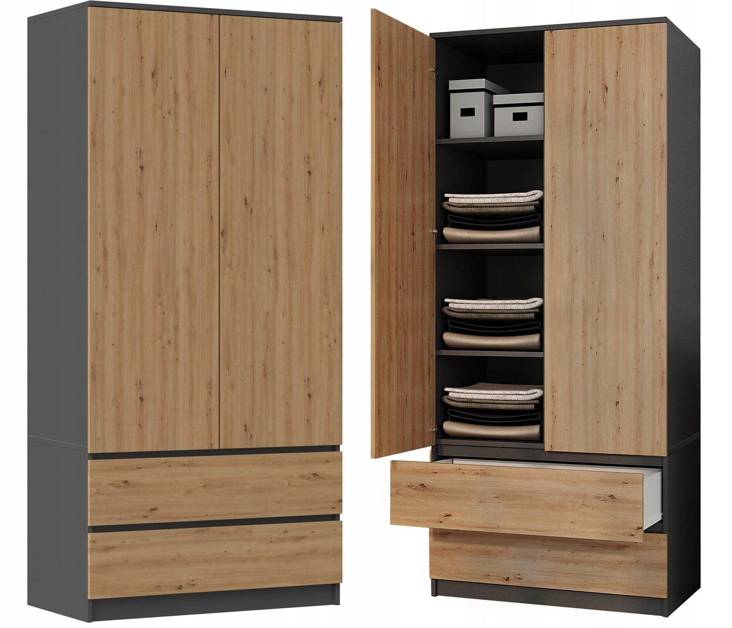 KLEIDERSCHRANK SS-90 ANTHRAZIT / EICHE ARTISAN - Anthrazit/Eiche Artisan, Holzwerkstoff (90/180/50cm) - CDF