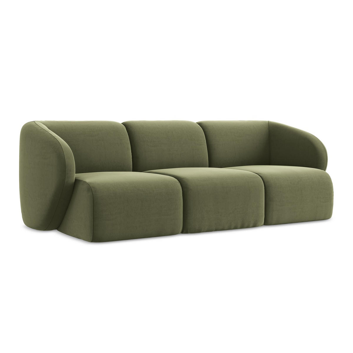 3-SITZER SOFA Samt Stoff Grün - Schwarz/Olivgrün, Holzwerkstoff/Kunststoff (244/75/94cm) - LaMiaSofa