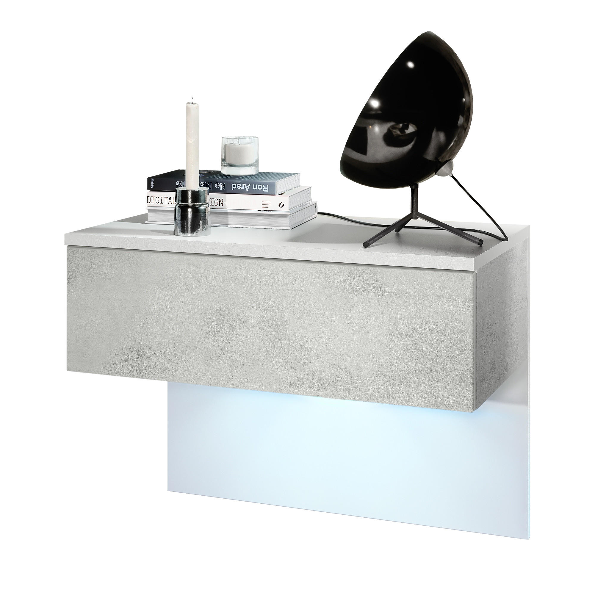 NACHTTISCH Sleep Fronten in Beton Oxid Optik - Hellgrau, Holzwerkstoff (60/46/35cm) - Vladon