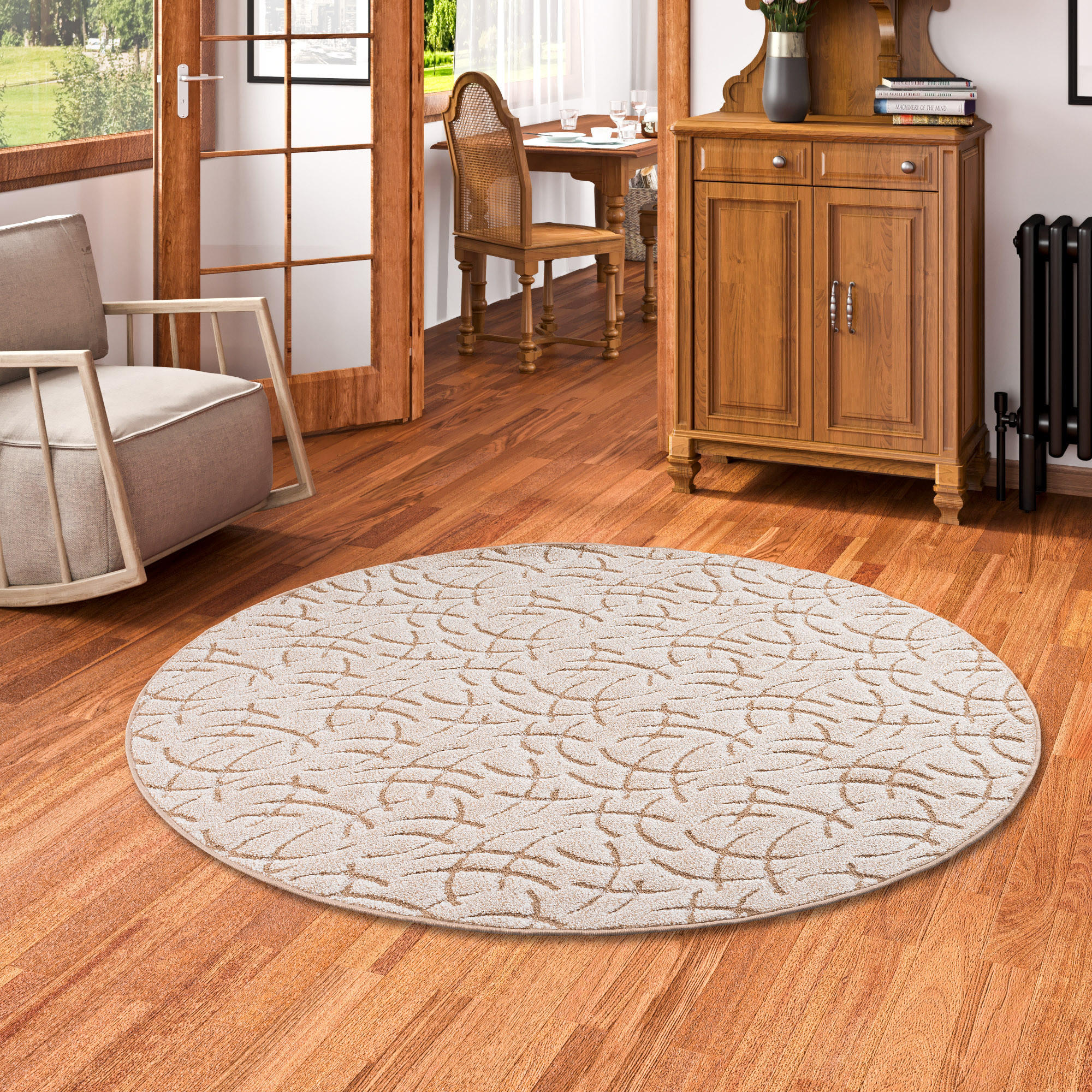 KONTURENSCHNITT HOCHFLOR TEPPICH FRIEDA RUND - Beige, Textil (133/133cm) - Snapstyle