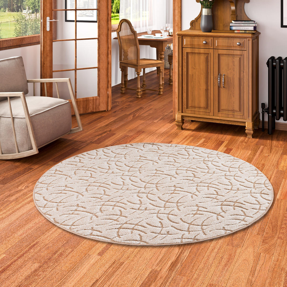 KONTURENSCHNITT HOCHFLOR TEPPICH FRIEDA RUND - Beige, Textil (100/100cm) - Snapstyle