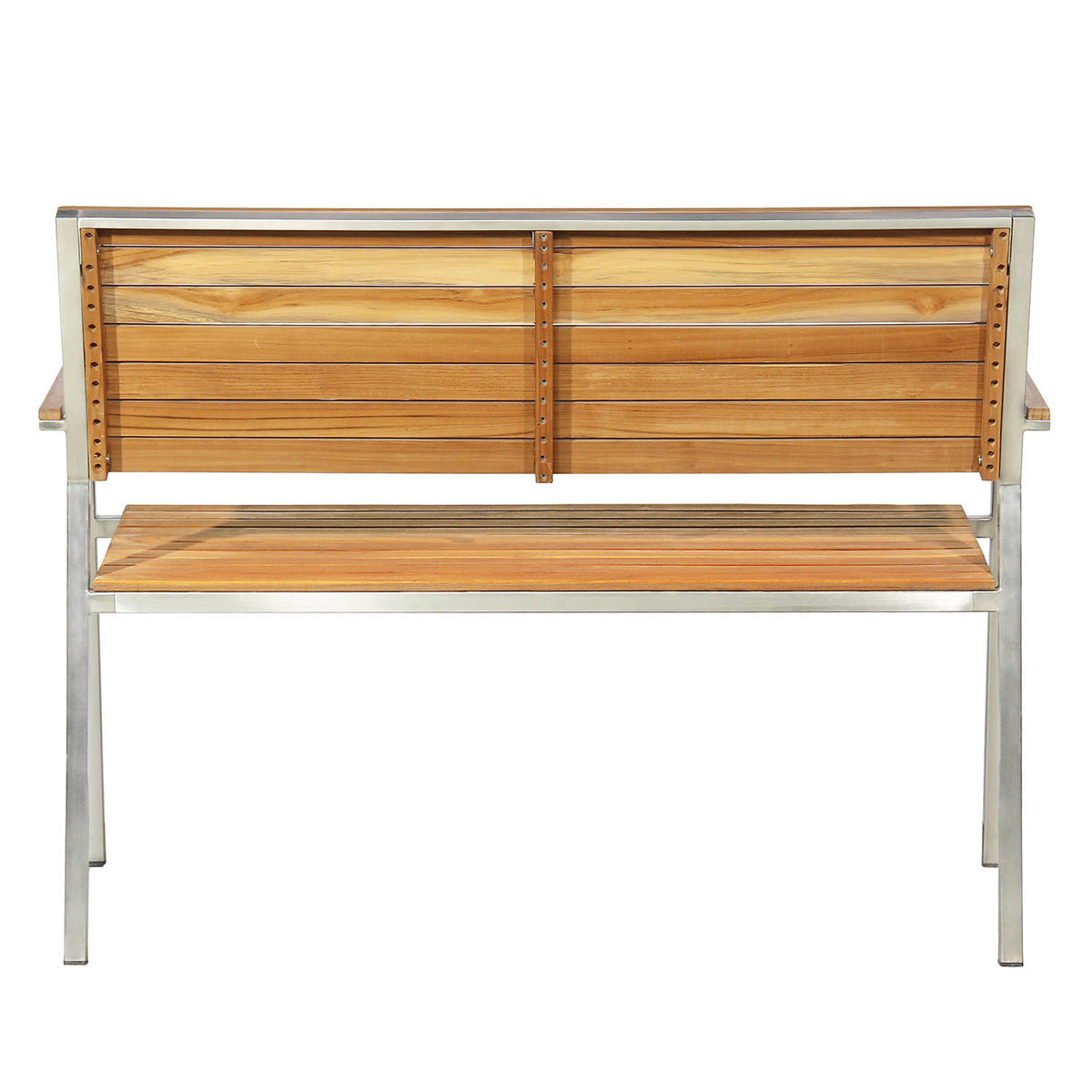 GARTENBANK - Teak massiv / Edelstahl - Silberfarben/Braun, Holz/Metall (114/86/55cm) - home24