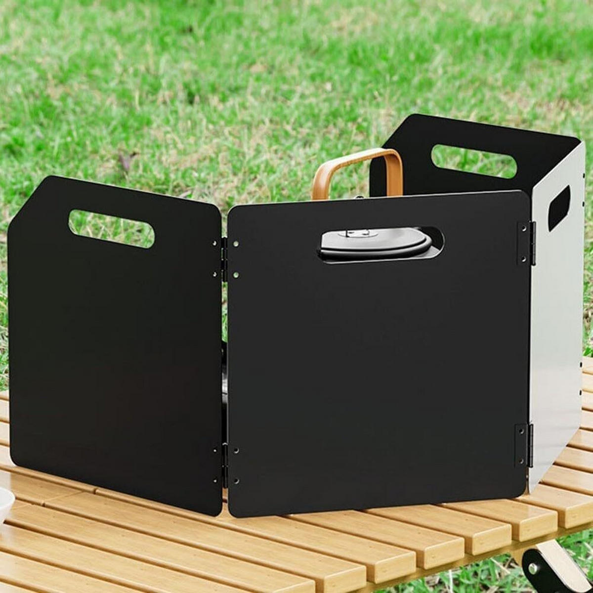 WINDSCHUTZ, schwarz, dreifach faltbar, 50 × 24,8 × 25 cm, Zinklegierung - Schwarz, Metall (24.8/25/50cm) - Authentics