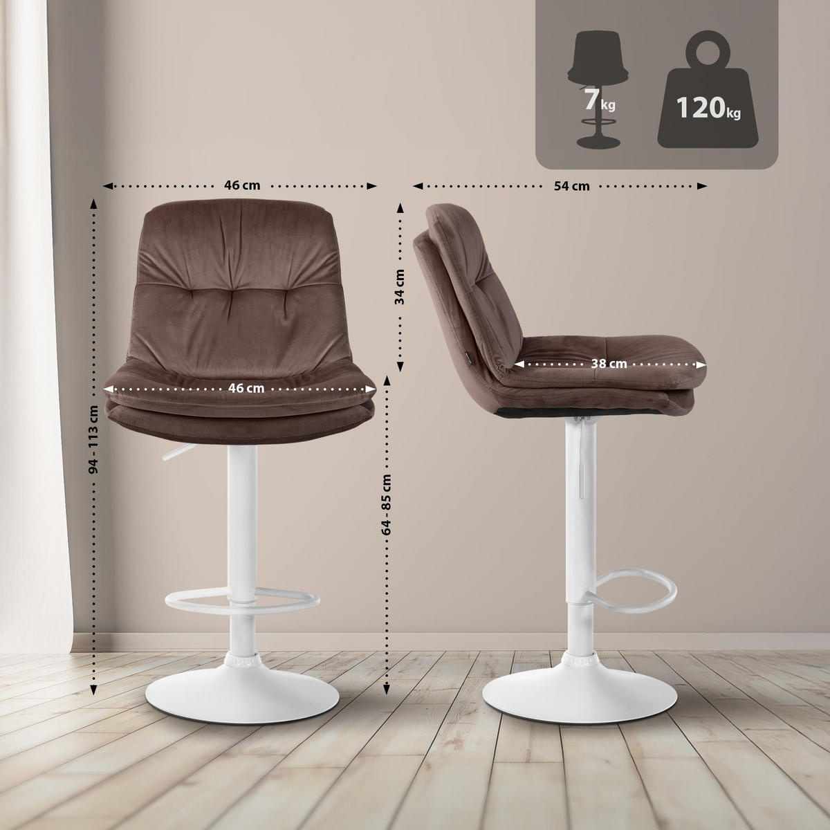 BARHOCKER Samt braun - Schwarz/Braun, Textil (46/94/54cm) - CLP