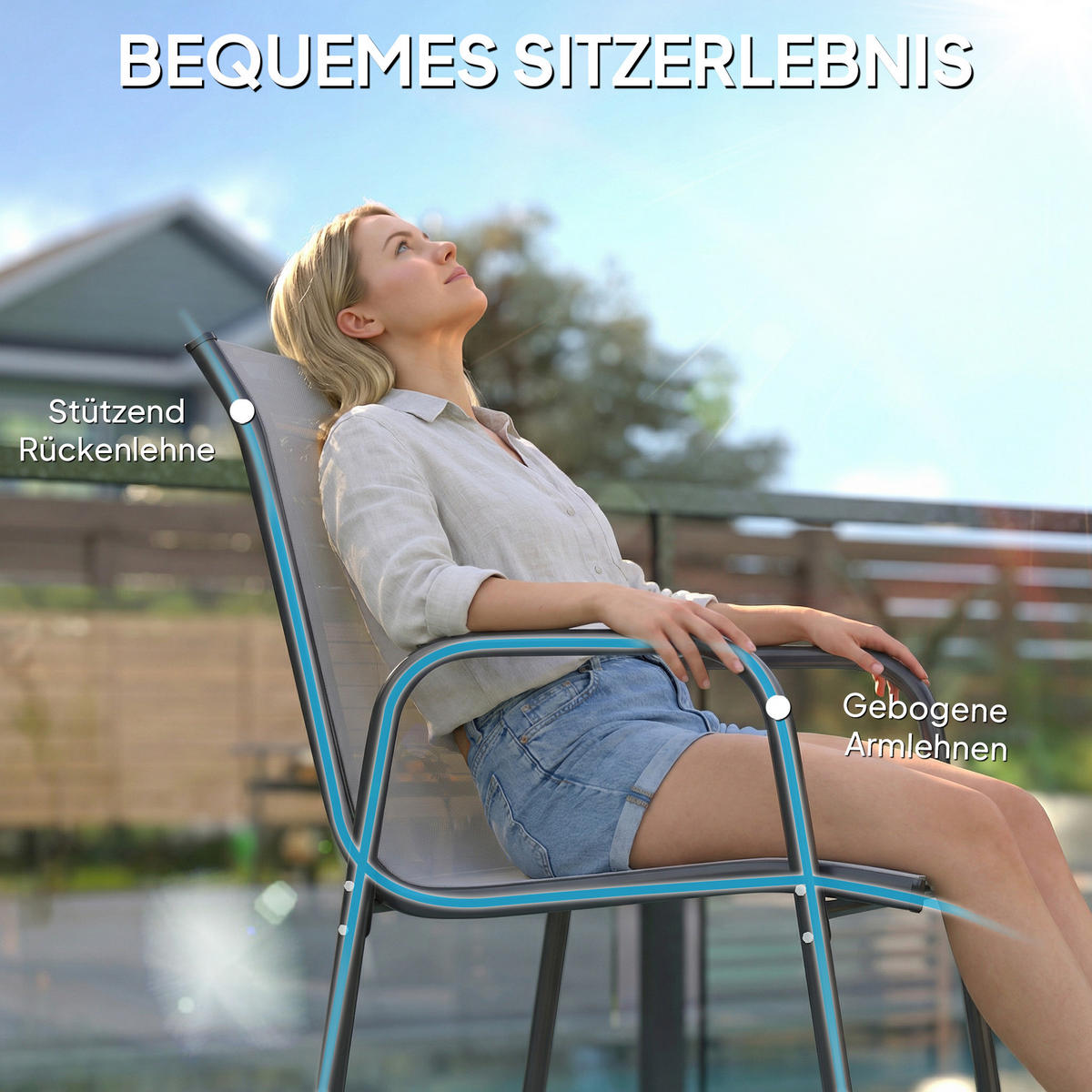 GARTENSTÜHLE 4er Set Metall Netzstoff Hellgrau - Dunkelgrau/Hellgrau, Textil/Metall (51/87/69cm) - Outsunny