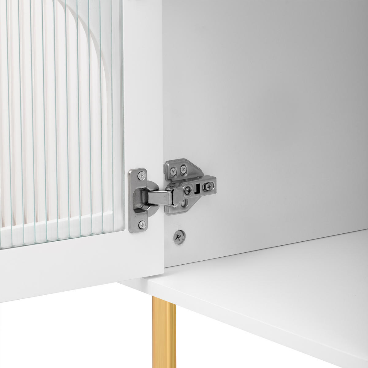 TV-SCHRANK in Weiß/Gold mit 4 Glastüren und Kabelführung 170/35/55 cm - Weiß, Holzwerkstoff (170/55/35cm) - Redom