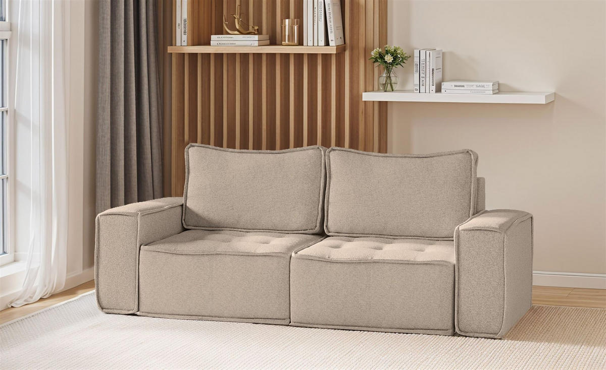 SOFASET Sande 3-2-1 Stoff Alpine - Hellbraun, Holzwerkstoff/Textil (292/85/90cm) - Fun Möbel