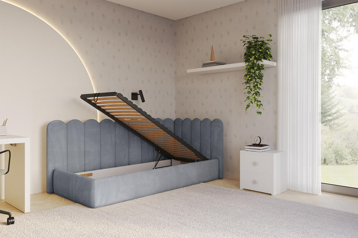 EINZELLBETT Jugendbett mit Bettkasten und Matratze H3/H4, Links - ARTY 100x200 Grau - Grau, Holzwerkstoff/Textil (100/200cm) - ALTDECOR