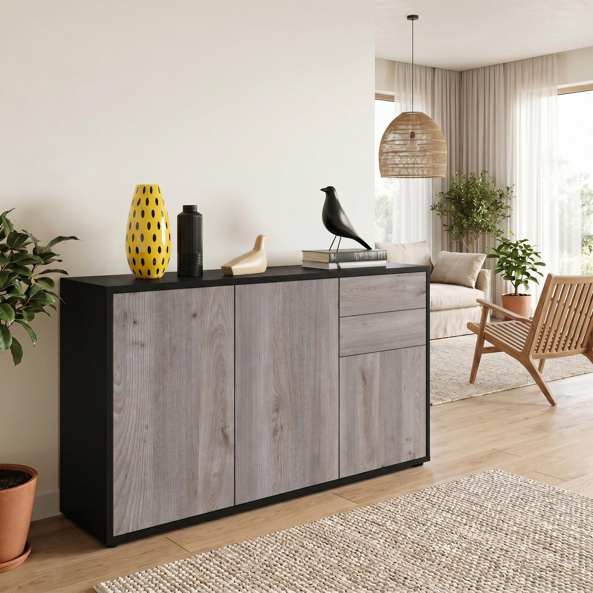 KOMMODE Ben Front in Eiche Nordic - Silbereichenfarben, Holzwerkstoff (117/74/36cm) - Vladon