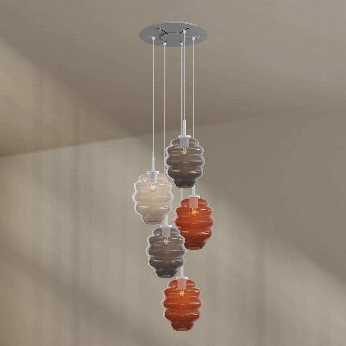 GALERIELEUCHTE Echos 5-flammig Braun Ø 25cm - Braun/Weiß, Glas (25/25/28cm) - s.luce