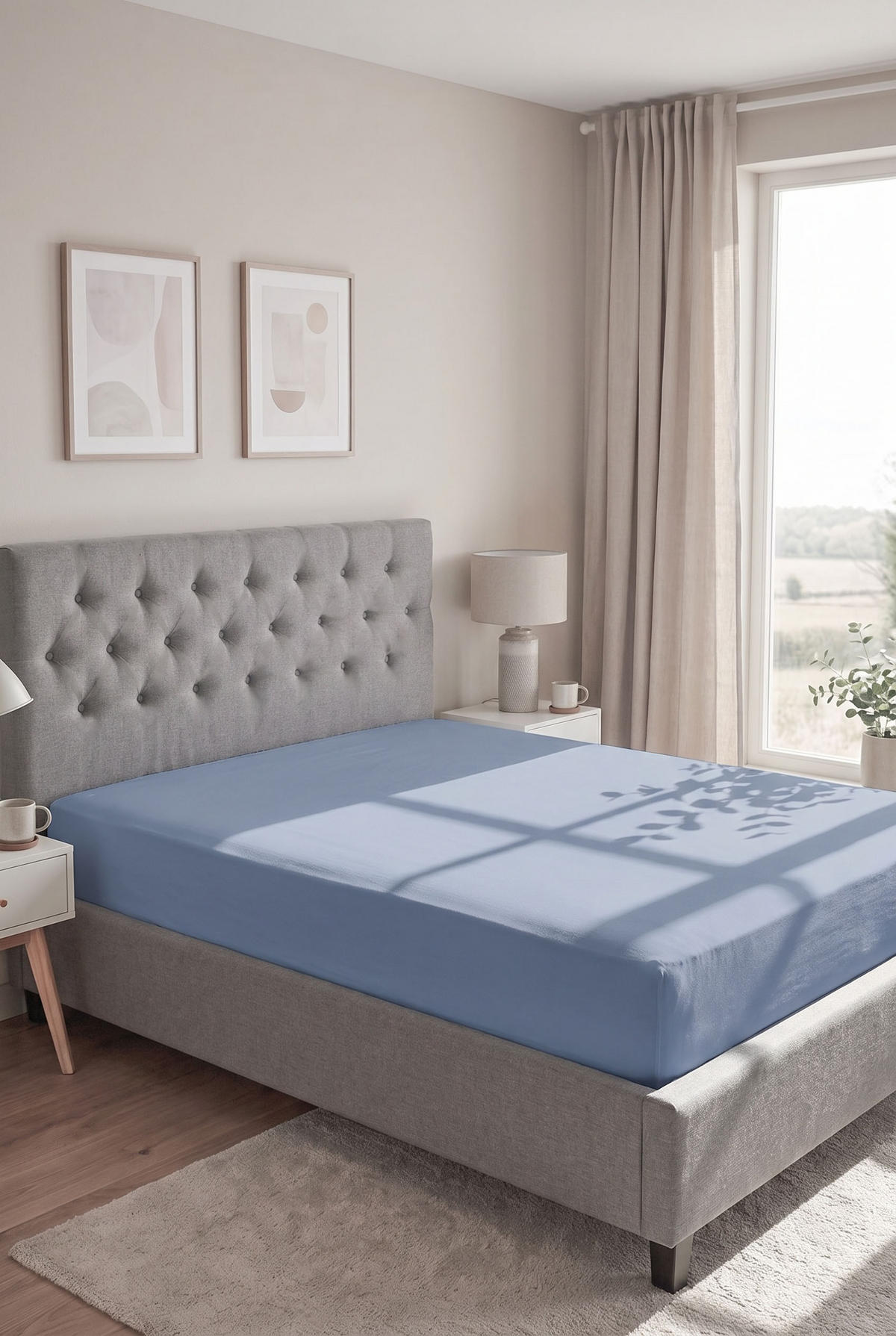 SPANNBETTTUCH Premium Jersey blau, 140x200 cm - 160x200 cm - Blau, Textil (160/200cm) - biberna