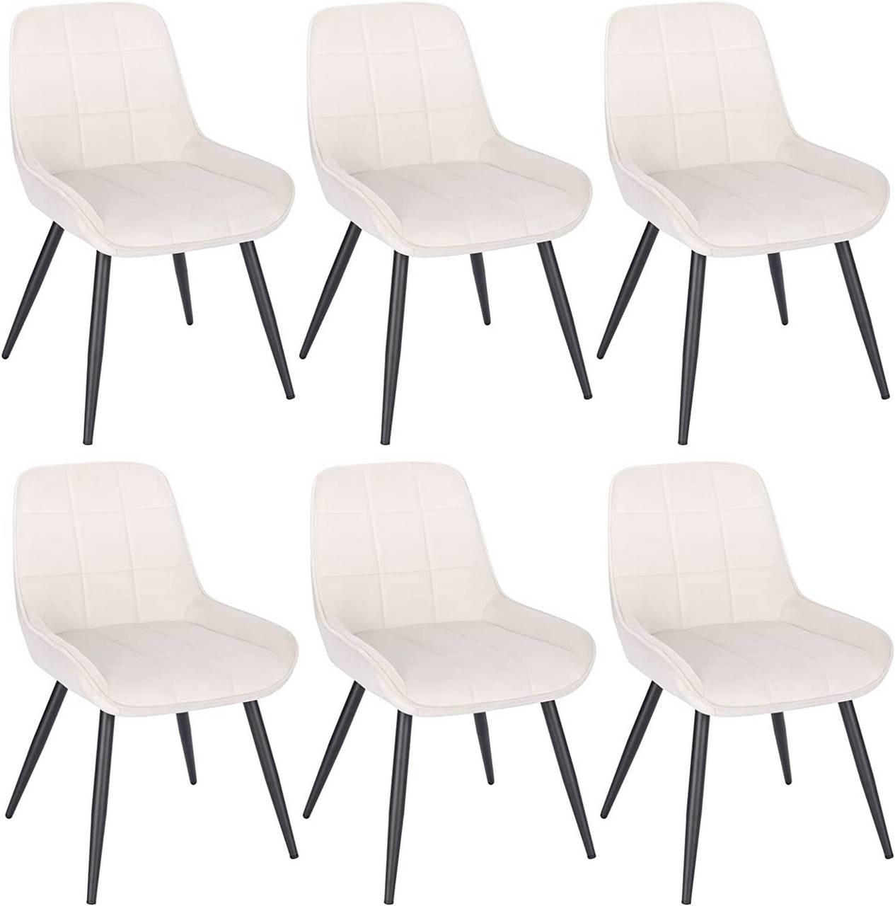 ESSZIMMERSTUHL 6er-Set, Polsterstuhl, Samt, Cremeweiß - Creme/Schwarz, Textil/Metall (52.5/81.5/62cm) - Woltu