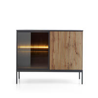 MODERNE schmale Kommode mit geriffelter Front, 104×83×39 cm, Schwarz / Wotan Eiche - Schwarz, Holzwerkstoff (104/83/39cm) - 3XE LIVING