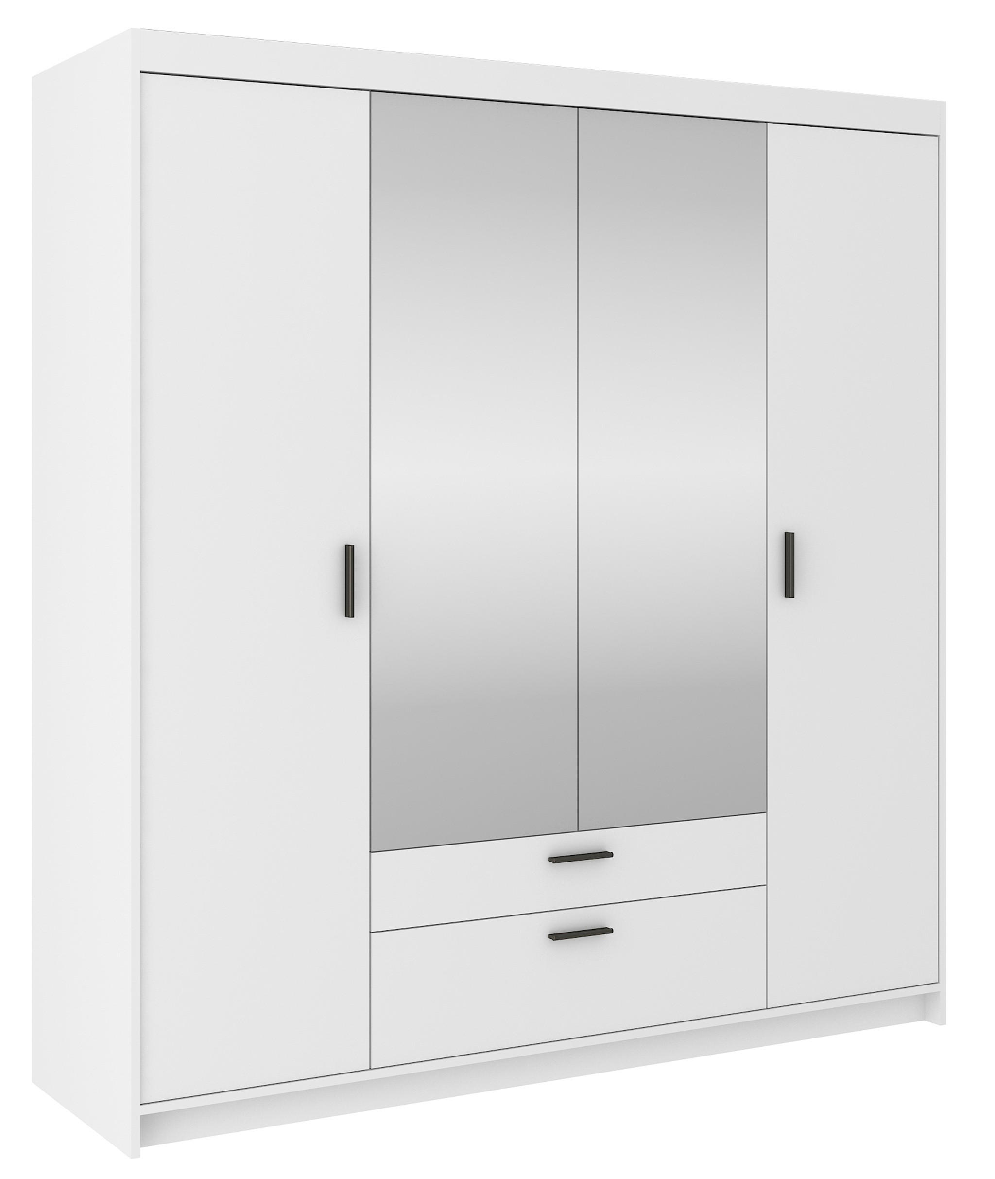 KLEIDERSCHRANK Storicos Weiß 176,3/190,5/53 cm - 4T2S Modern mit Schubladen und Spiegel - Weiß, Holzwerkstoff/Kunststoff (176.4/190.6/53cm) - AX Living