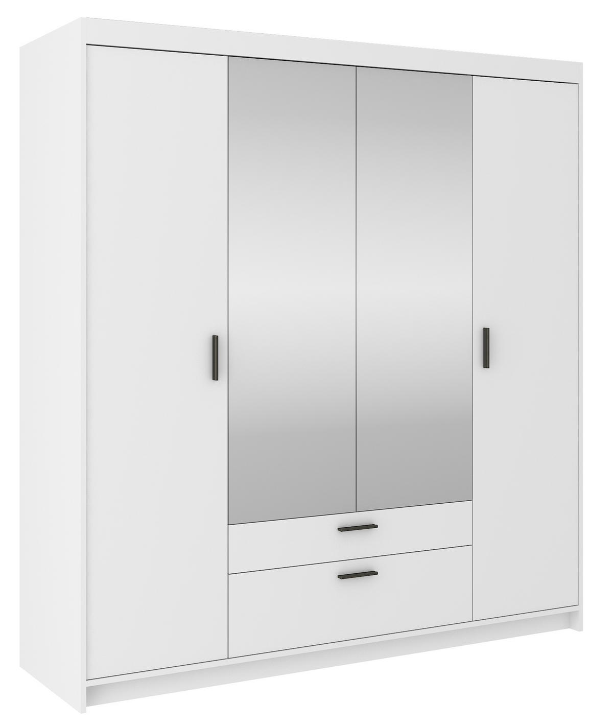 KLEIDERSCHRANK Storicos Weiß 176,3/190,5/53 cm - 4T2S Modern mit Schubladen und Spiegel - Weiß, Holzwerkstoff/Kunststoff (176.4/190.6/53cm) - AX Living