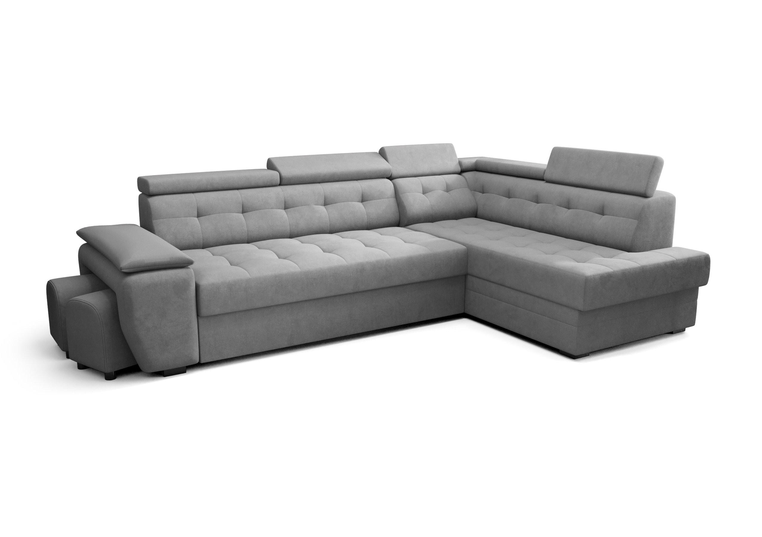ECKSOFA KONGO RBN15, Eckcouch in L-Form mit Schlaffunktion, Farbe: Grau, Velourstoff, Ottomane Rechts - Grau, Textil (277/180cm) - O-Sofa
