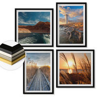 WANDBILDER 4er-Set - 50x50 cm & 40x60 cm Schwarzer Rahmen - Leuchtturm-Grassteg - Schwarz, Kunststoff (50/50cm) - ArtPrintCave