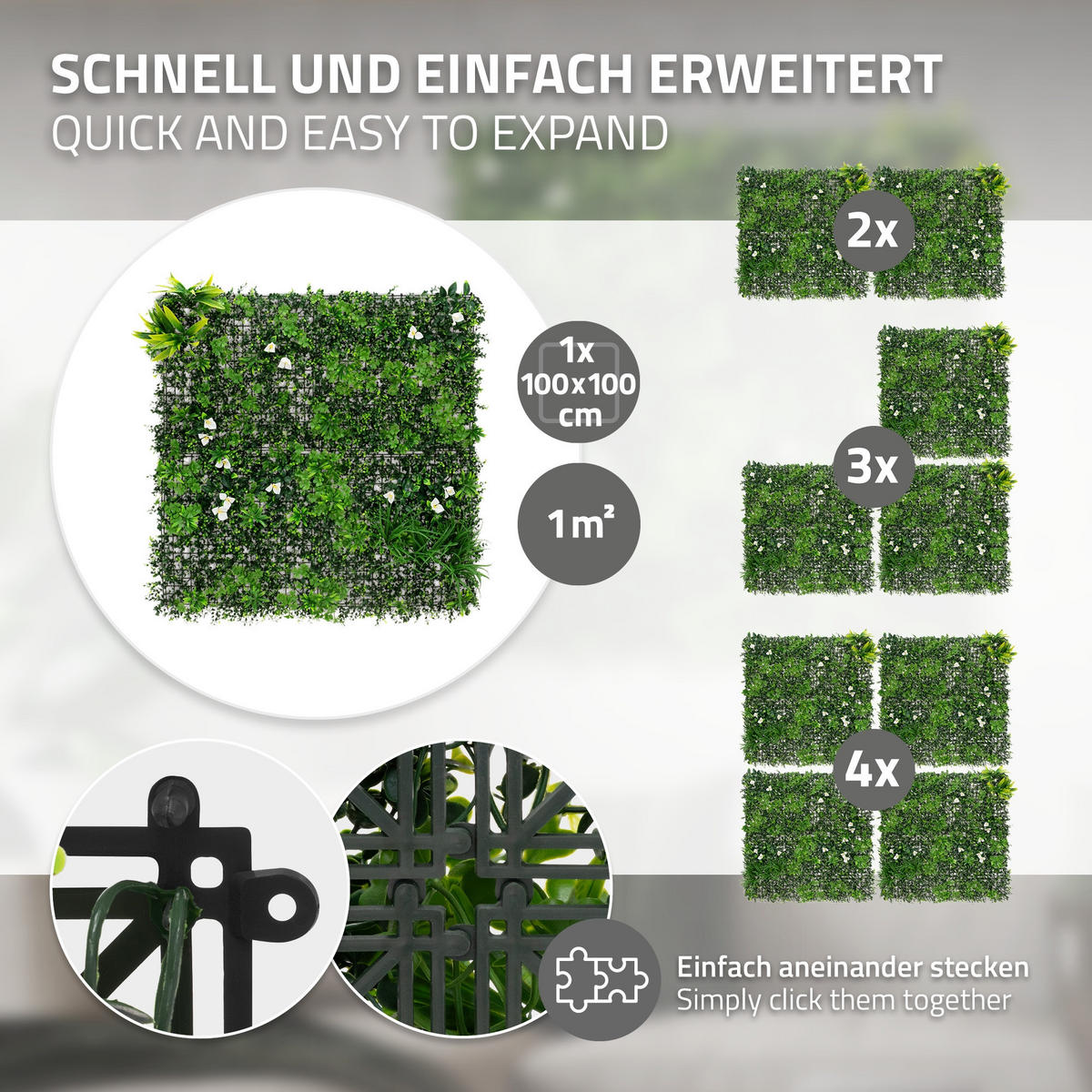 UMĚLÉ ROSTLINY NÁSTĚNNÝ PANEL 100x100 cm Zelený z plastu - zelená barva, plast (100/100/9cm) - ECD-Germany