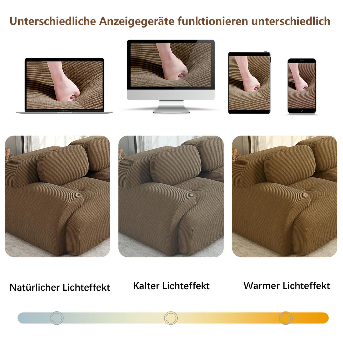 ECKSOFA 208/178/70 cm in Braun aus Cord mit modularer Form und geschwungenen Armlehnen - Braun, Textil (178/208cm) - Flora Grace