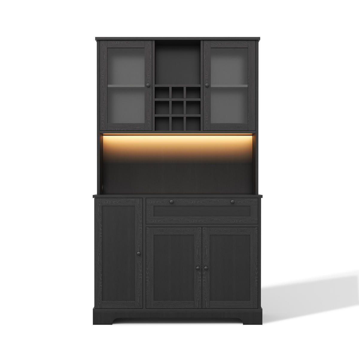 BUFFETSCHRANK aus MDF 105x40x180 cm Schwarz mit LED-Beleuchtung, Steckdosenleiste und Weinregal - Schwarz, Holzwerkstoff (105/180/40cm) - IVMEU