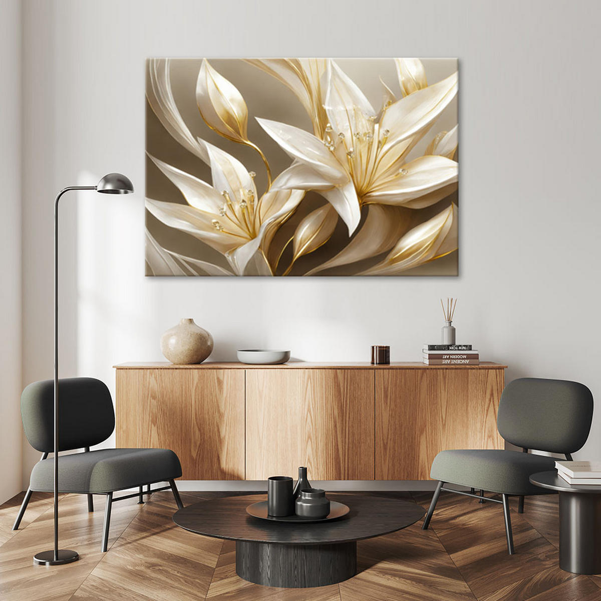 WANDBILD lilien in gold - Goldfarben, Textil (60/40cm) - Feeby