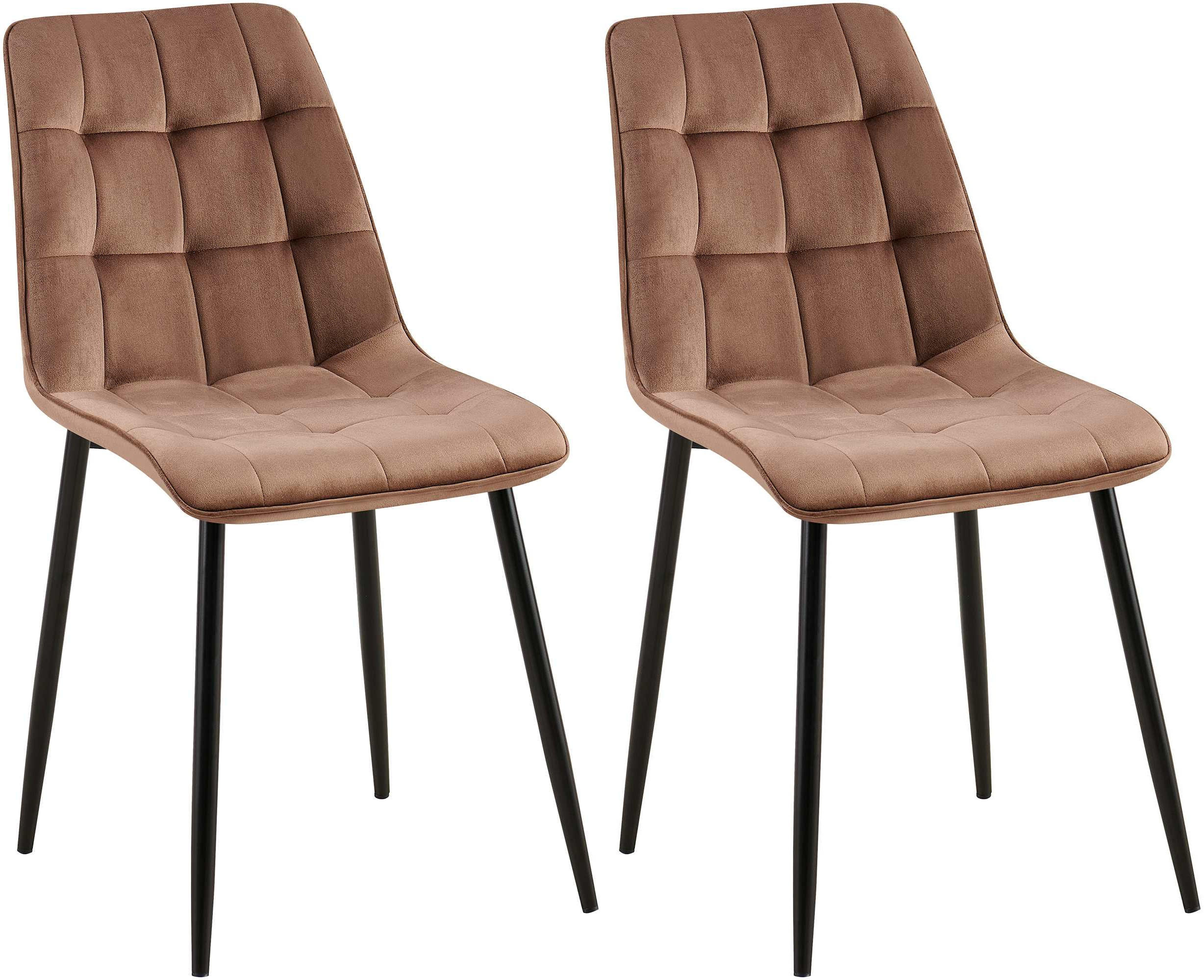 STUHL 2er Set Samt Braun - Schwarz/Braun, Textil/Metall (47/89/61cm) - CLP