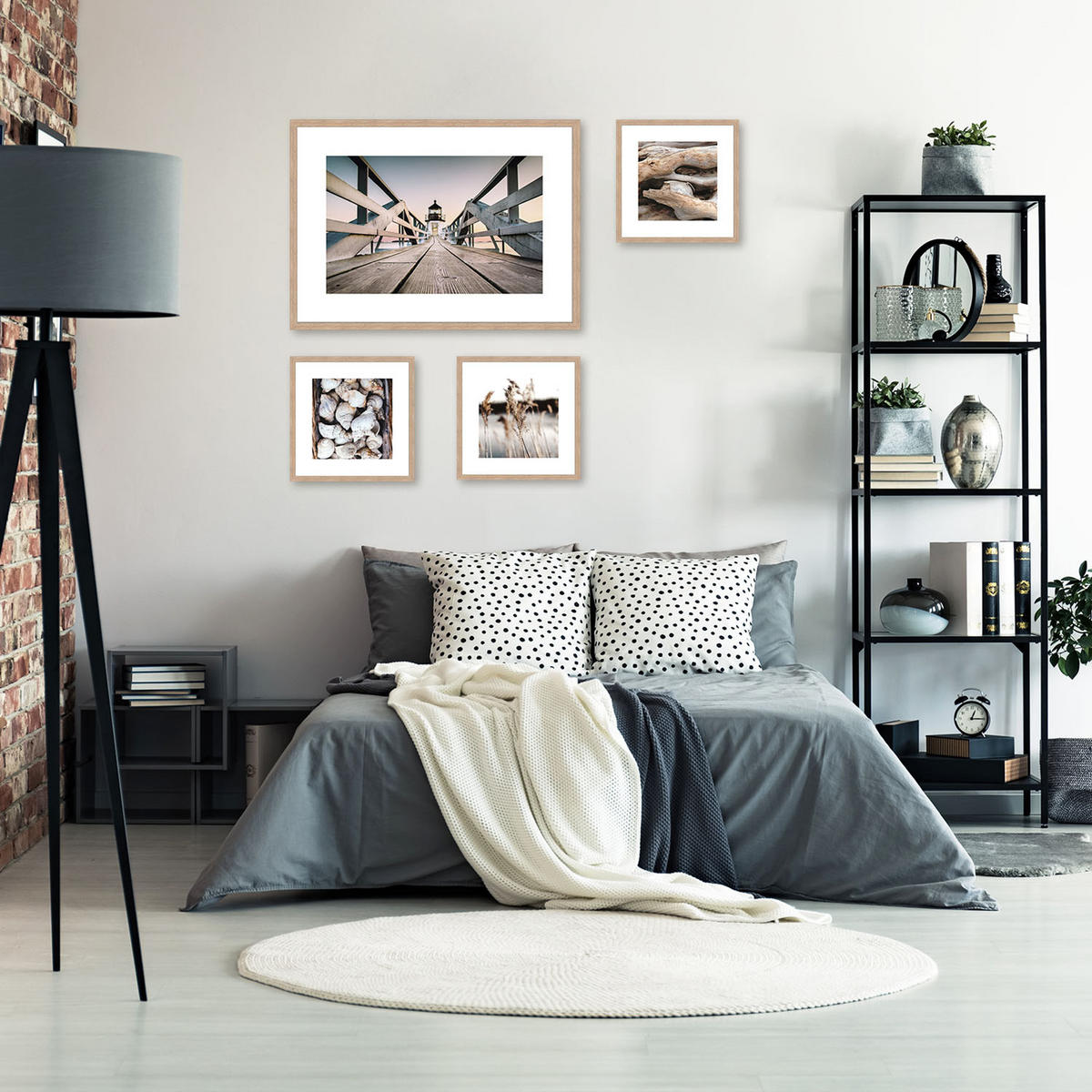 POSTER mit Rahmen 70x50 cm Leuchtturm Pastell - Beige, Holz (71/51cm) - artissimo