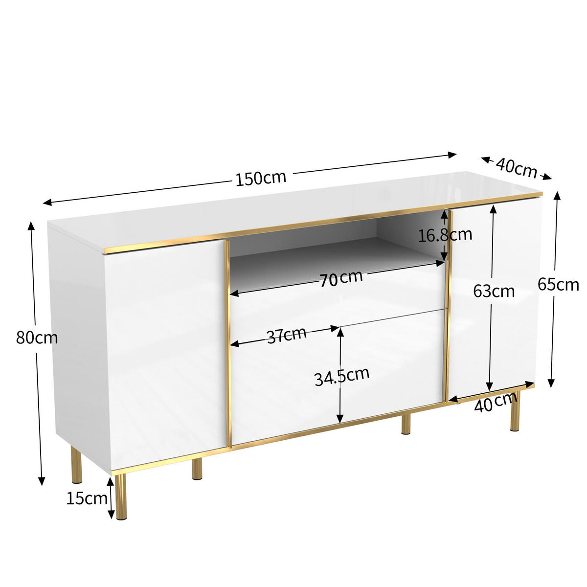 KOMMODE mit 1 Schubladen und LED-Beleuchtung, 150 x 40 x 80 cm, Weiß, MDF, Spanplatte - Weiß, Holzwerkstoff (150/80/40cm) - SONNENH