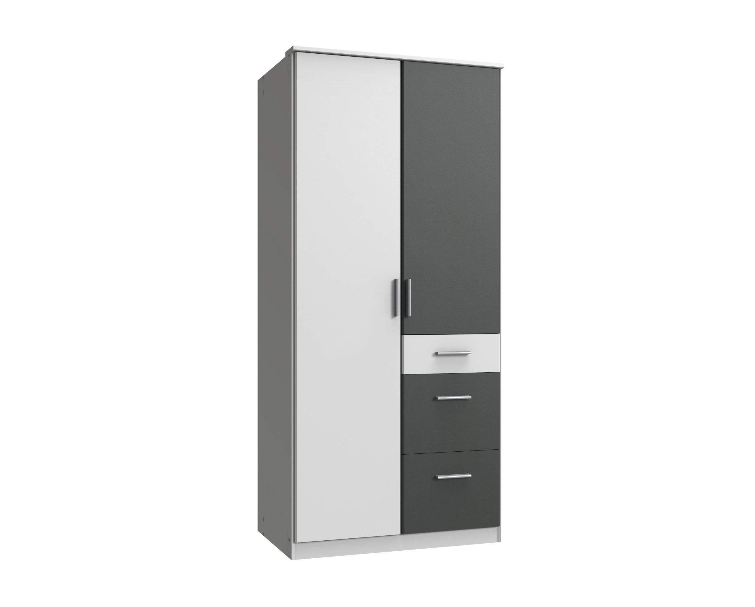 KLEIDERSCHRANK Joker in Weiß mit Graphit - Drehtürenschrank 2 türig - Weiß, Holzwerkstoff (91/199/58cm)