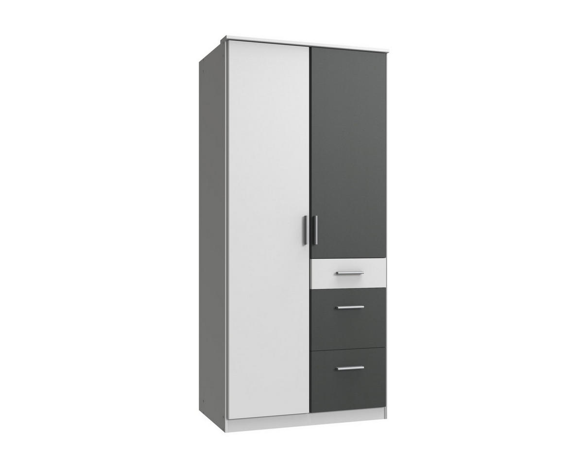KLEIDERSCHRANK Joker in Weiß mit Graphit - Drehtürenschrank 2 türig - Weiß, Holzwerkstoff (91/199/58cm)